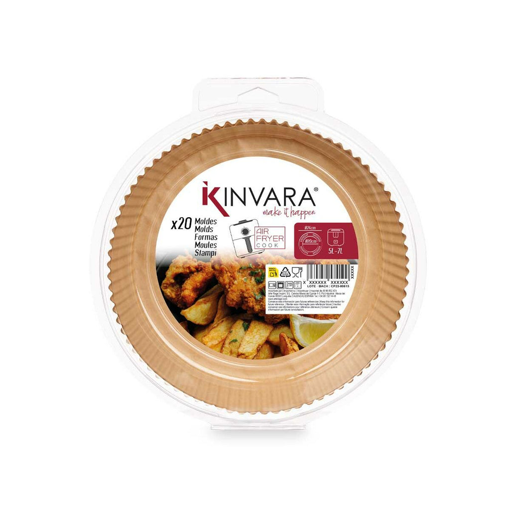 Papier für Heißluftfritteuse Kinvara 23HD062104 23,5 x 23,5 x 4 cm Satz rund 20 Stücke (24 Stück)