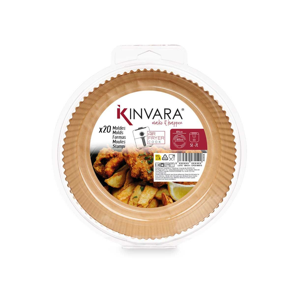 Papier für Heißluftfritteuse Kinvara 23HD062104 23,5 x 23,5 x 4 cm Satz rund 20 Stücke (24 Stück)